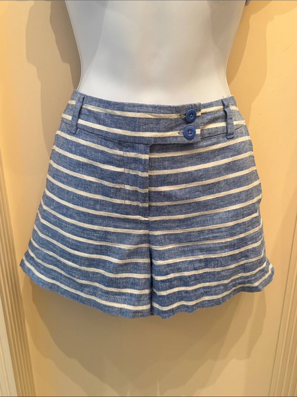 Vineyard Vines Blue & White Striped Linen-Cotton Shorts - Size 6
